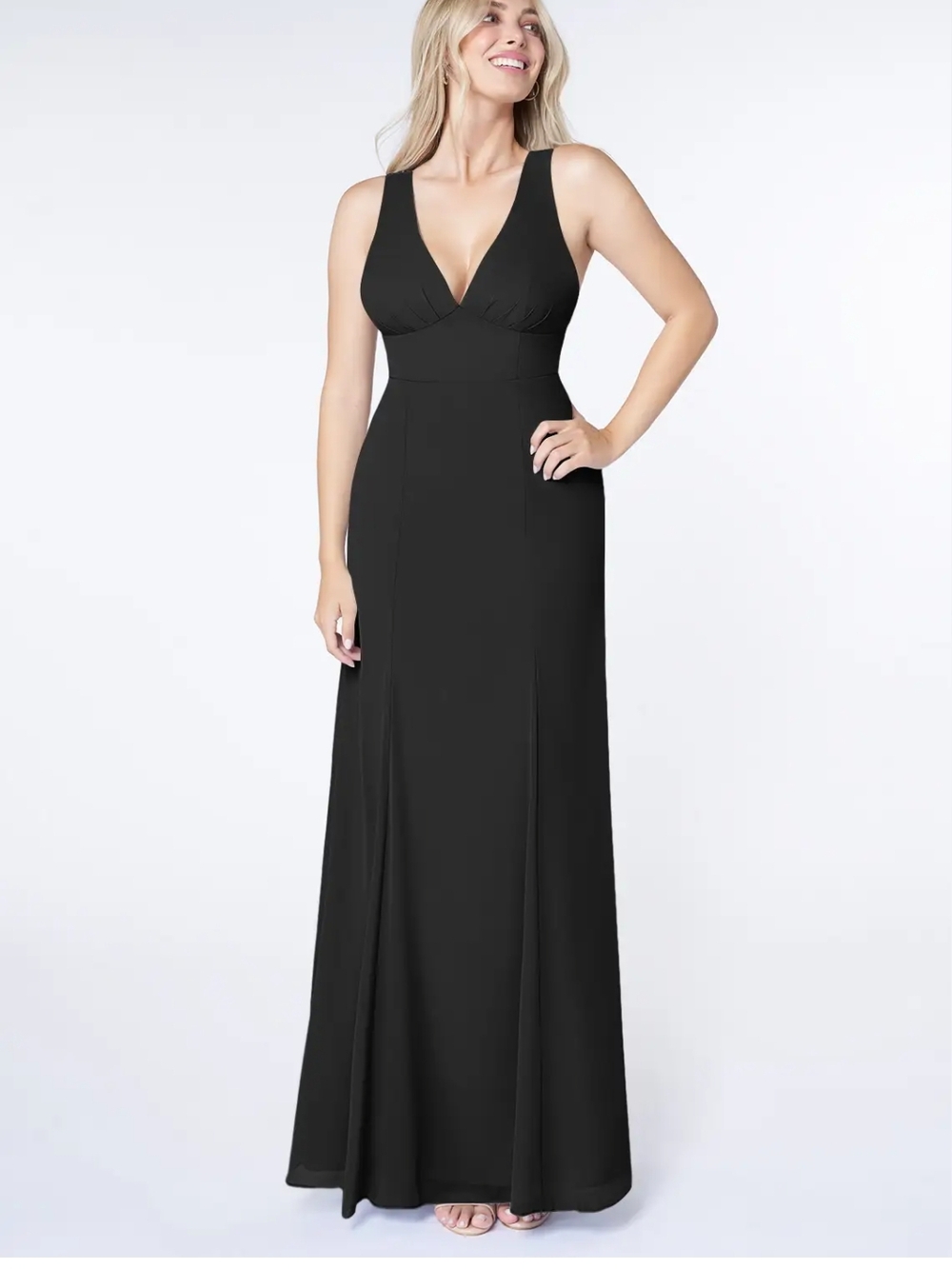 Azazie V-Neck Tie Back Floor Length Dress - A4
